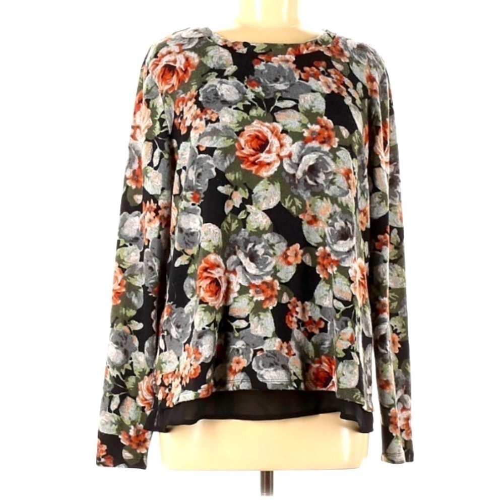 Bobeau floral ribbon split back pullover sweater Medium women’s top
